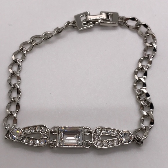 Givenchy Silver-tone Bracelet faceted Bezel Set Crystals Sparkling Bracelet - Picture 3 of 9